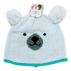 Kids Polar Bear White Pom Pom Beanie Boys Girls Knit Fall Winter Hat One Size OS